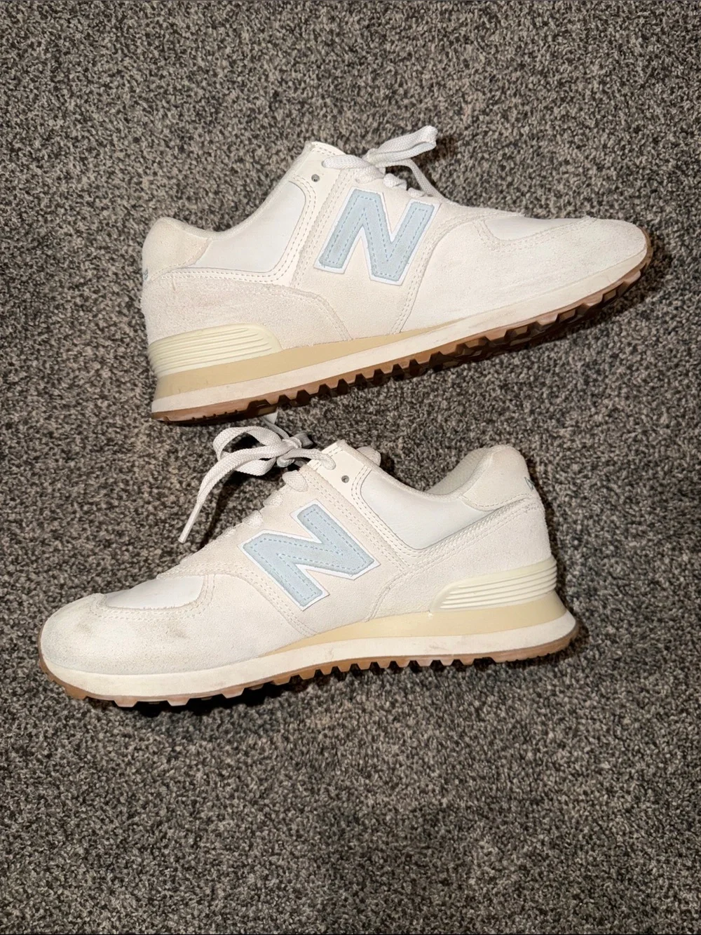 New Balance Women's White Sneakers with Light Blue Accents size 10